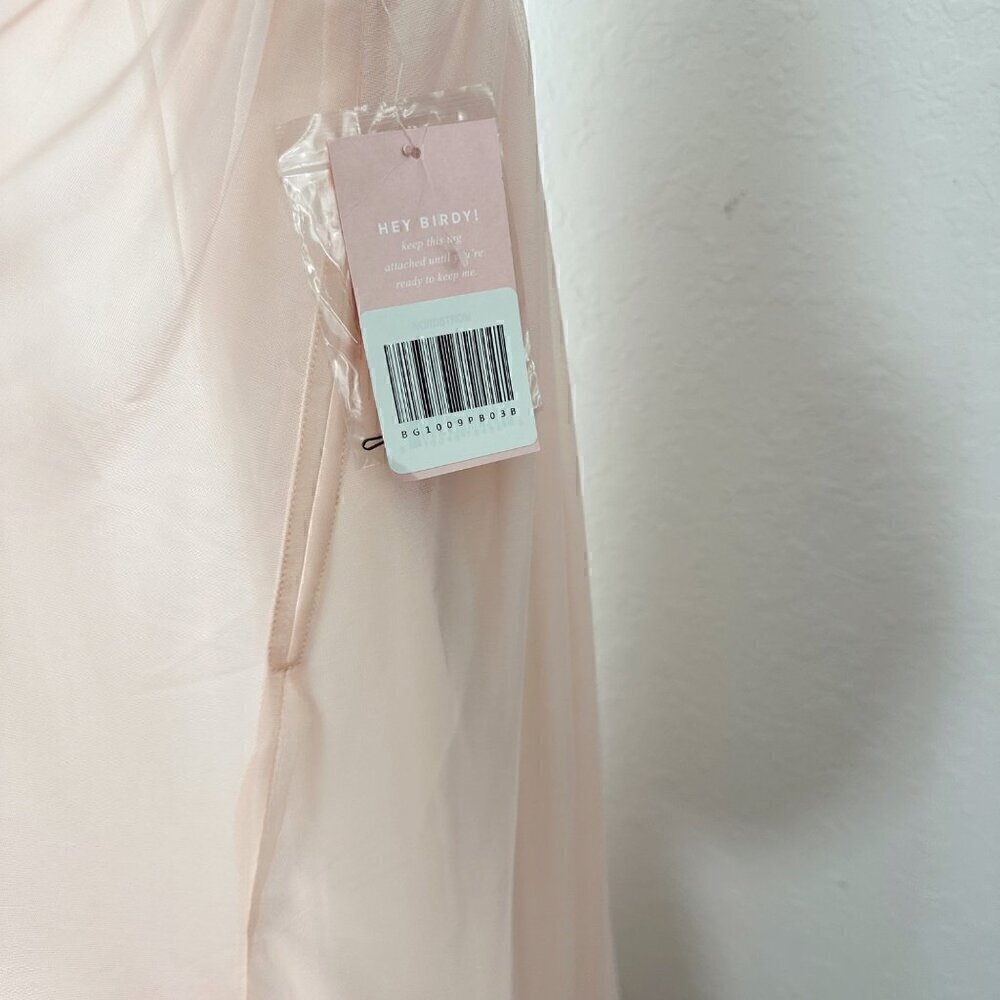 Birdy Grey Ryan Ruched Mesh Overlay Empire‎ Waist Gown Blush Pink Medium - Picture 8 of 12